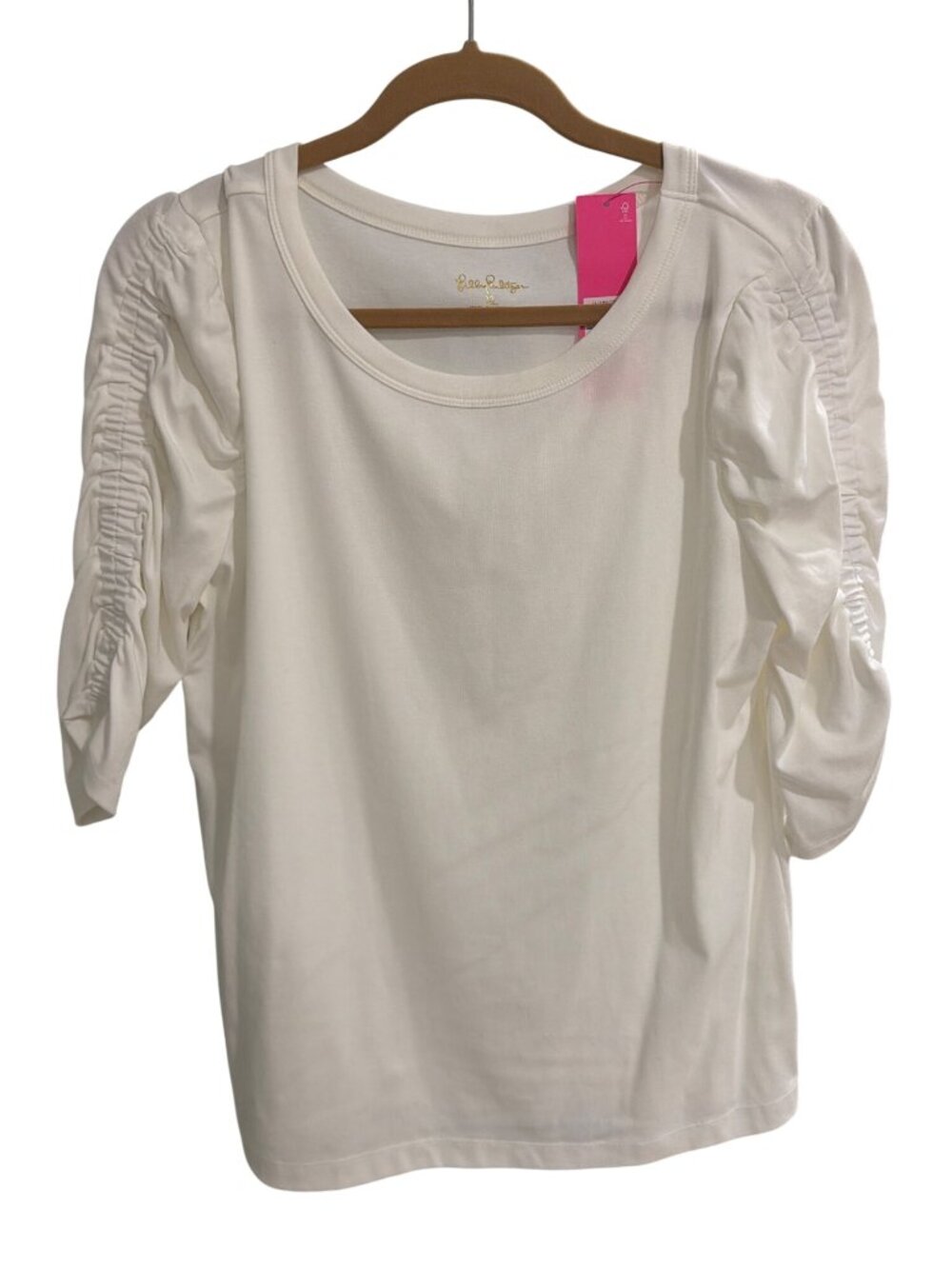Lilly Pulitzer Belden Top XL Resort White 3/4 Sleeve Ruched Cotton Blend
